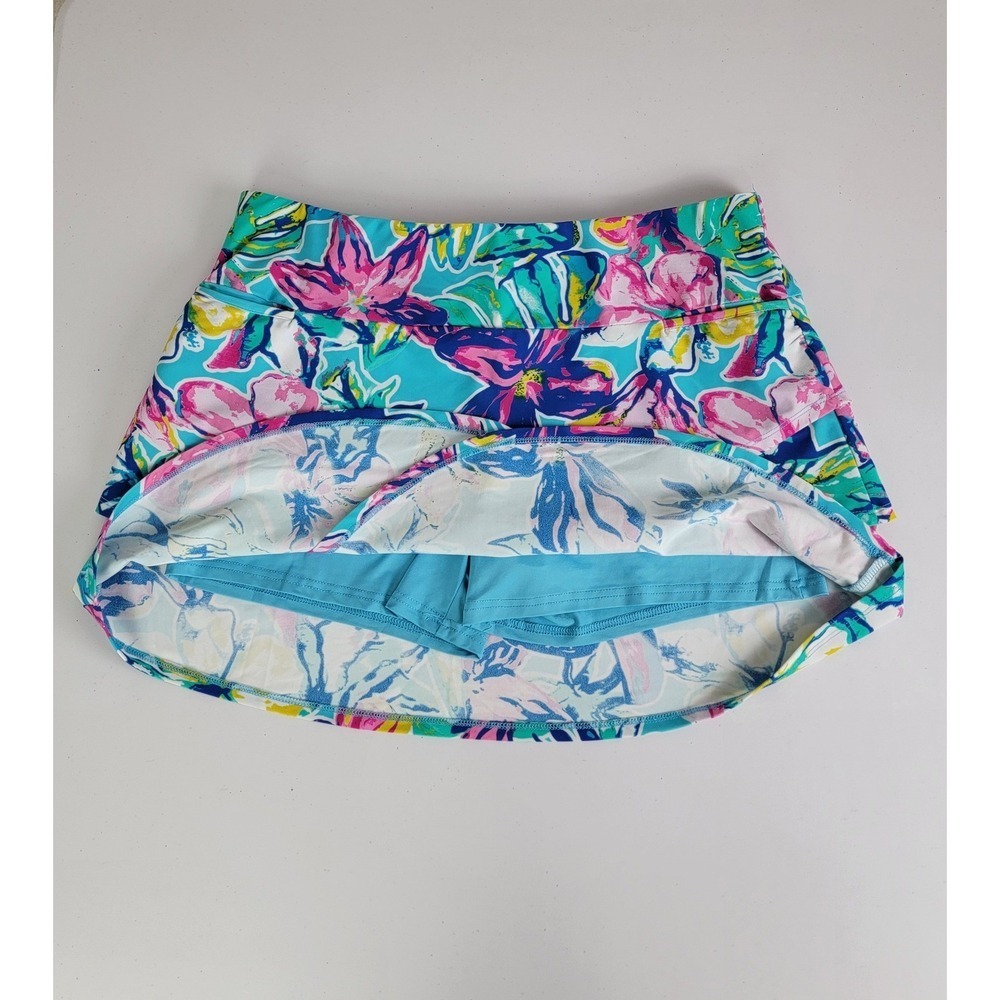 Aryeh Women's XL Blue Floral Tiered Ruffle Skort Athletic Tennis Golf Pickleball - Picture 4 of 11